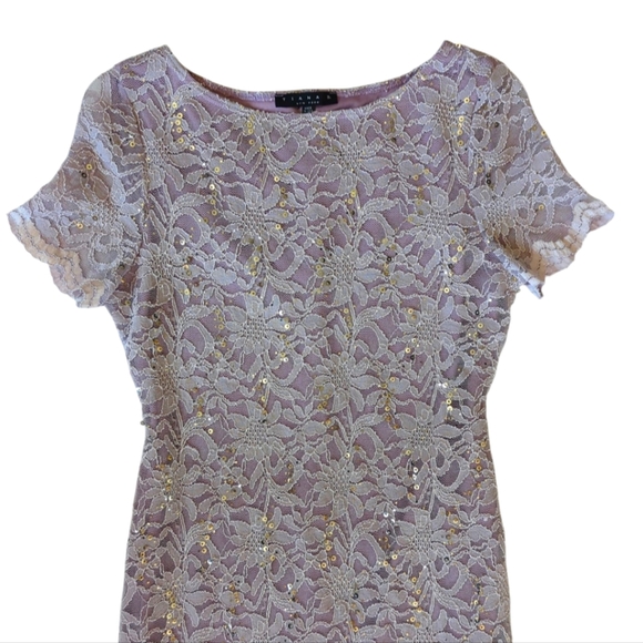 Tiana B. NY Lace Overlay Floral Sequin Embellished Lined Dress 4P Lavender USA - Picture 9 of 14